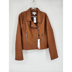 Vigoss Camel Faux Leather Moto Jacket Size Large